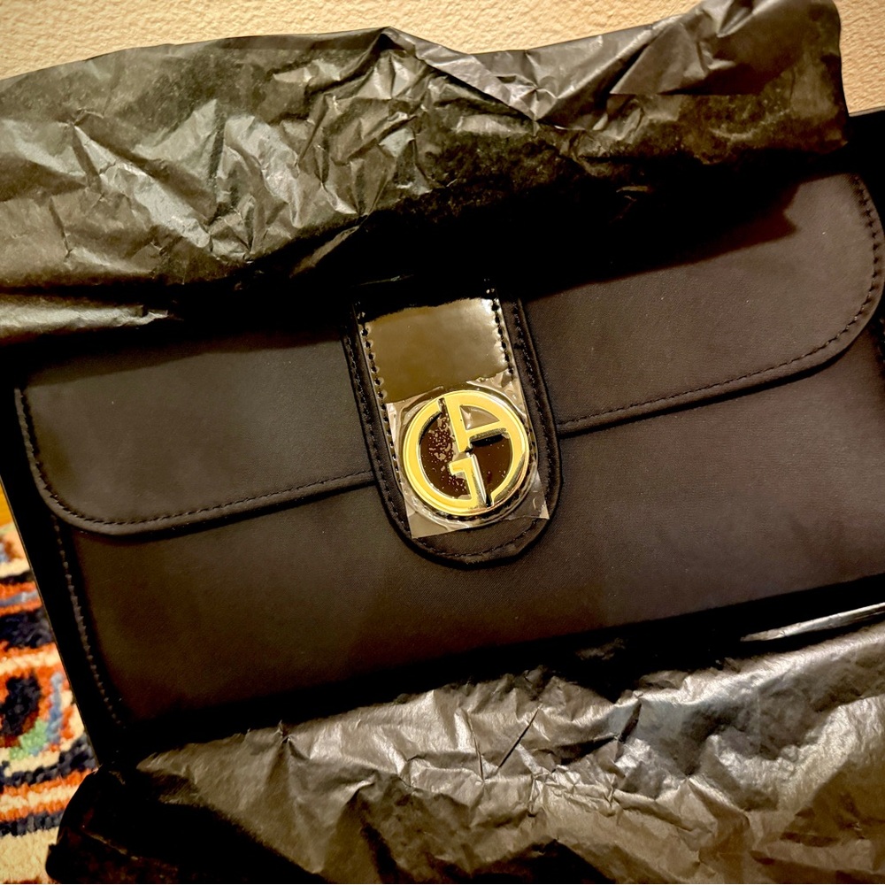 Giorgio Armani Black Clutch with Glossy Accent